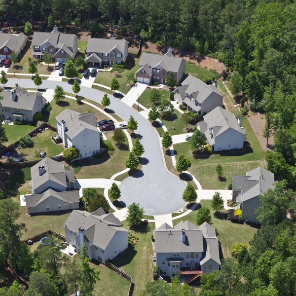 Aerial view of residential neighborhood